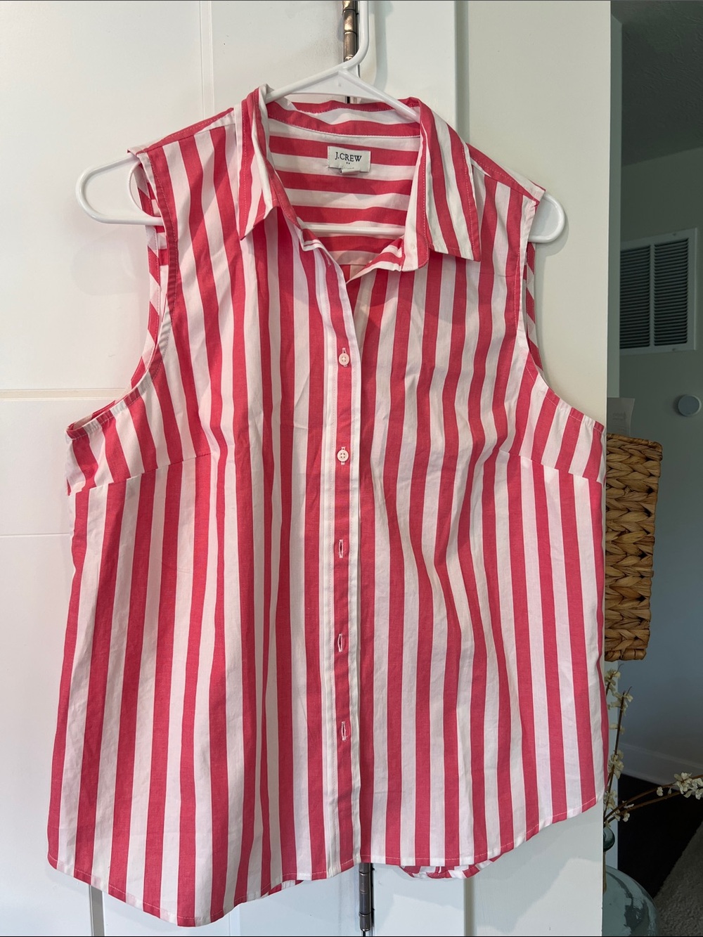 J. Crew Factory Pink and White Striped Sleeveless Button-Up Top